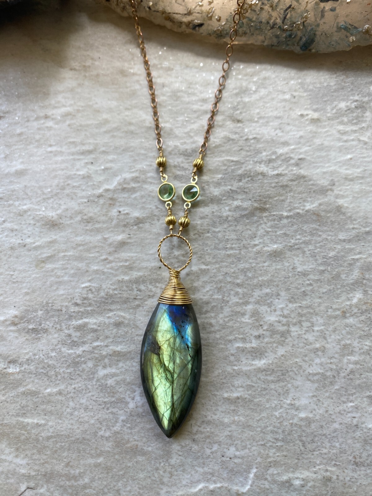 Labradorite Necklace- Blue Green Gold Copper Handmade Labradorite Necklace