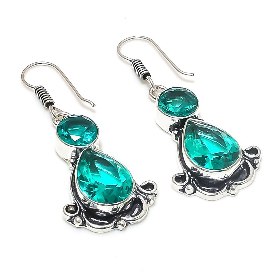 Mint Tourmaline Gemstone Handmade 925 Sterling silver Earring Size 1.95”