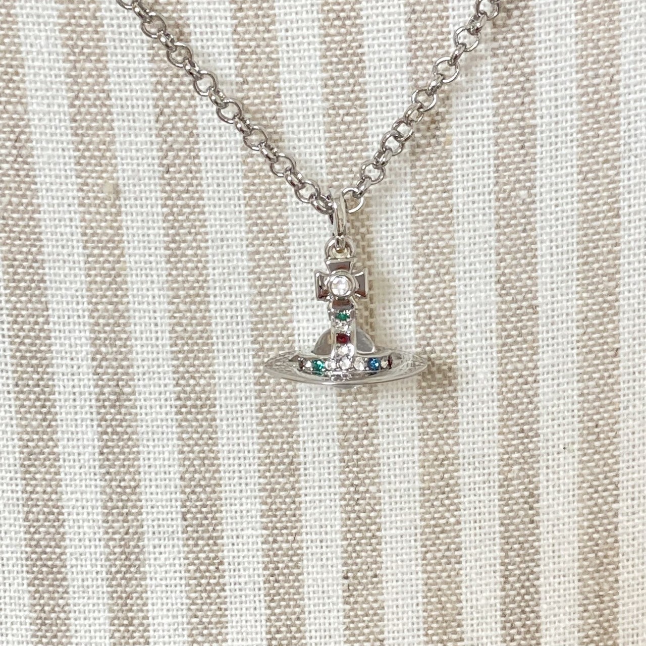 Vivienne Westwood Necklace Petite Orb Silver Clear Multi T:1.5 x 1.6 cm w/Pouch