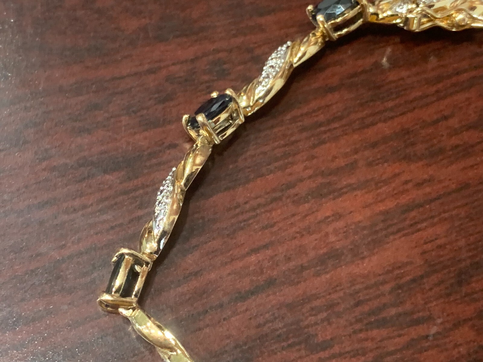 Yellow Gold Over Sterling Silver Sapphire Tennis Bracelet 7″ 8.8 Grams