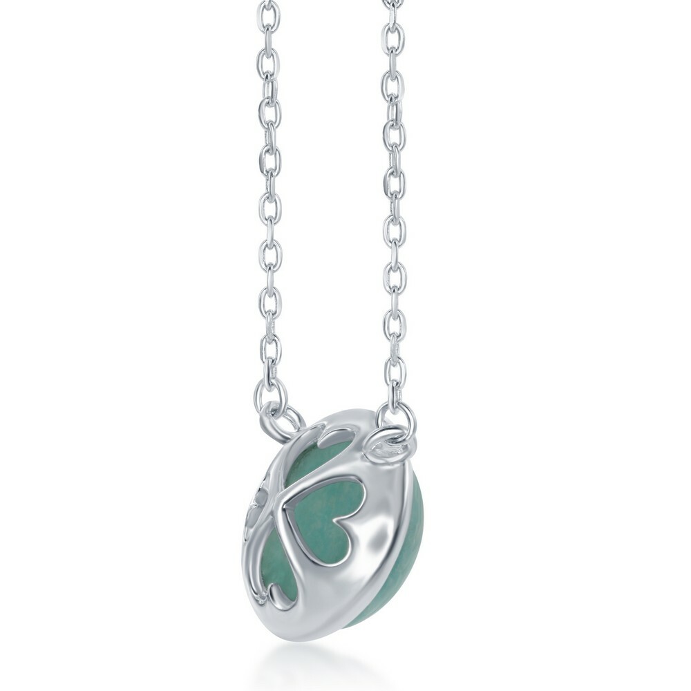 Sterling Silver Round African Amazonite Bezel Set Necklace