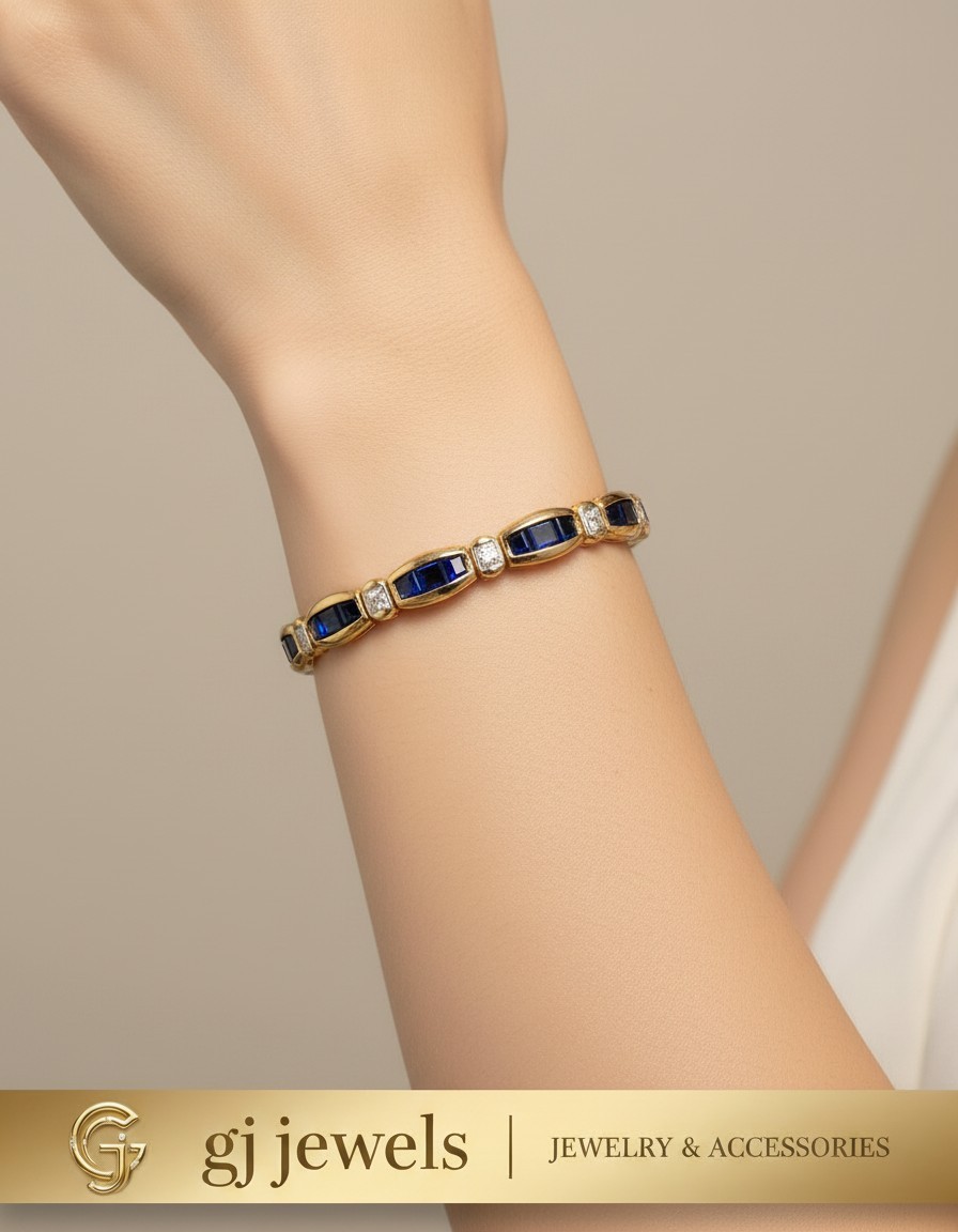 Black Sapphire Diamond Accent Bracelet Baguette Cut Gold Finish Jewelry