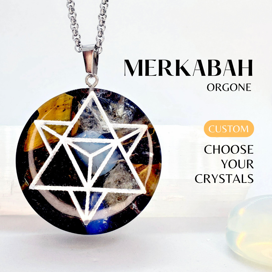 Merkabah Custom Orgone Energy +50 crystals. Higher dimensions spiritual growth.