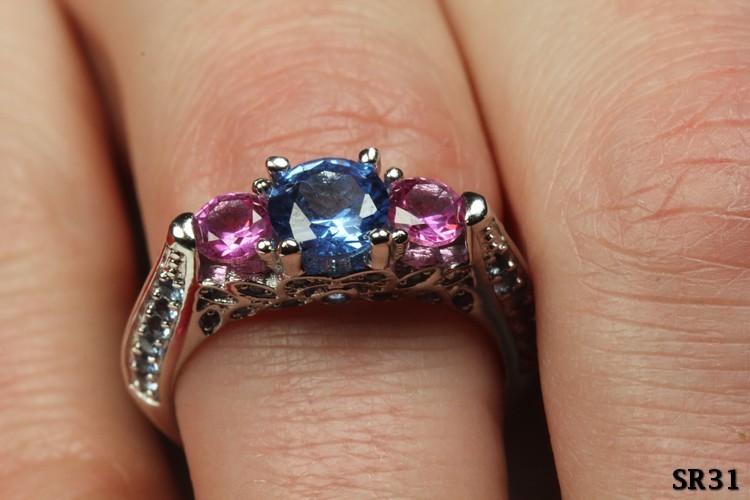 Baby Pink CZ & Aquamarine Engagement Ring 925 Sterling Silver Promise Ring