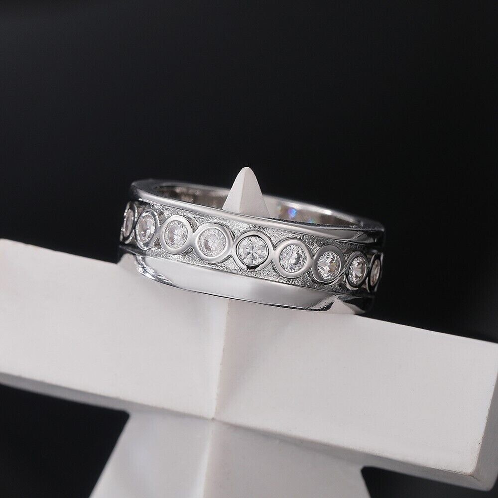 Fancy Bezel Band Future Wife Ring 4 Ct CZ Pretty Wedding Ring Silver Plated