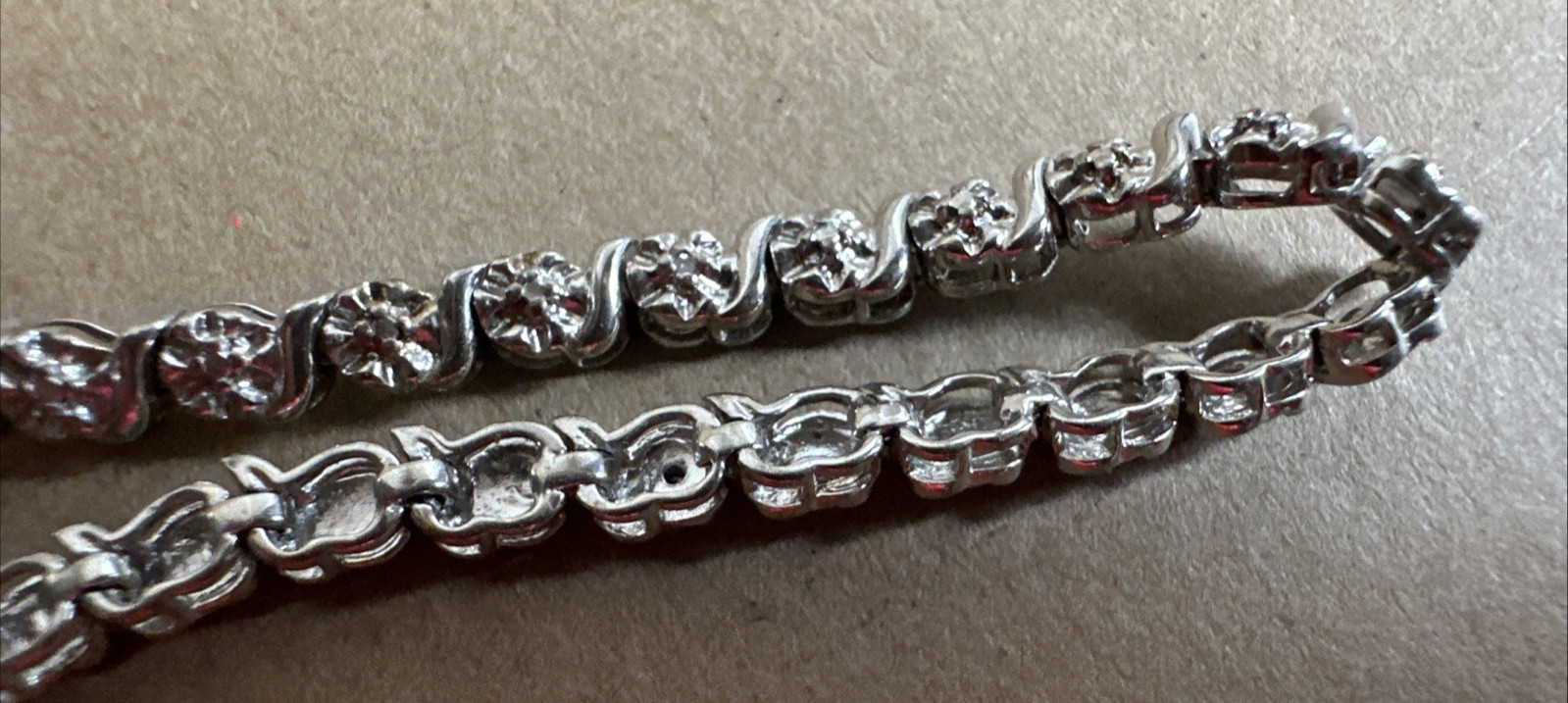 Marked 925 Platinum Over Silver Diamond Accent Tennis Bracelet w/ Heart Charm