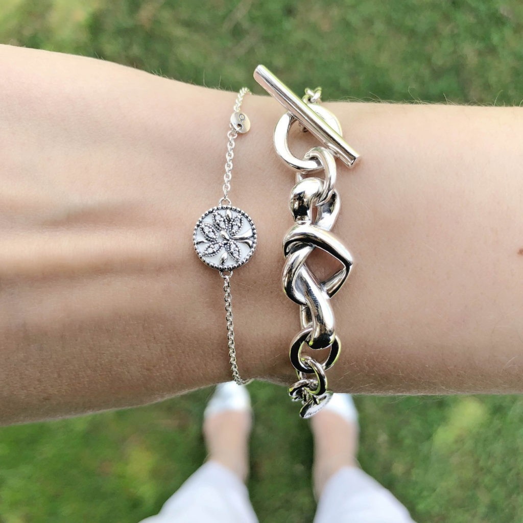 Authentic PANDORA Knotted Heart T-Bar Bracelet, Silver 925 NEW w/ Pouch