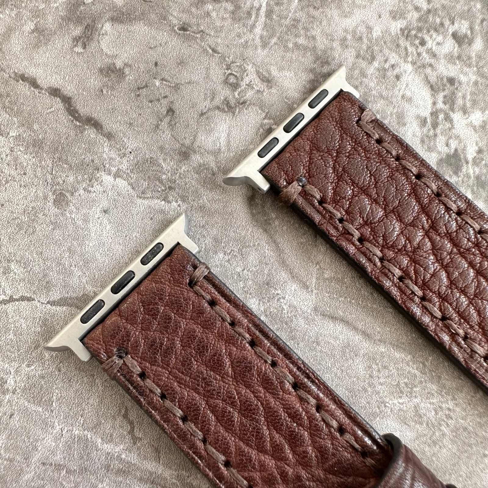 Premium Thick Brown Lychee Leather Watch Strap For Apple Watch Ultra 1 2 49mm