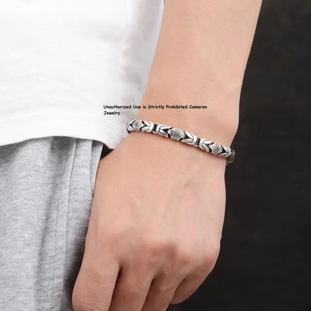 Pure S925 Sterling Silver Chain Men Women 7mm Byzantine Link Bracelet 7.1-8.7in