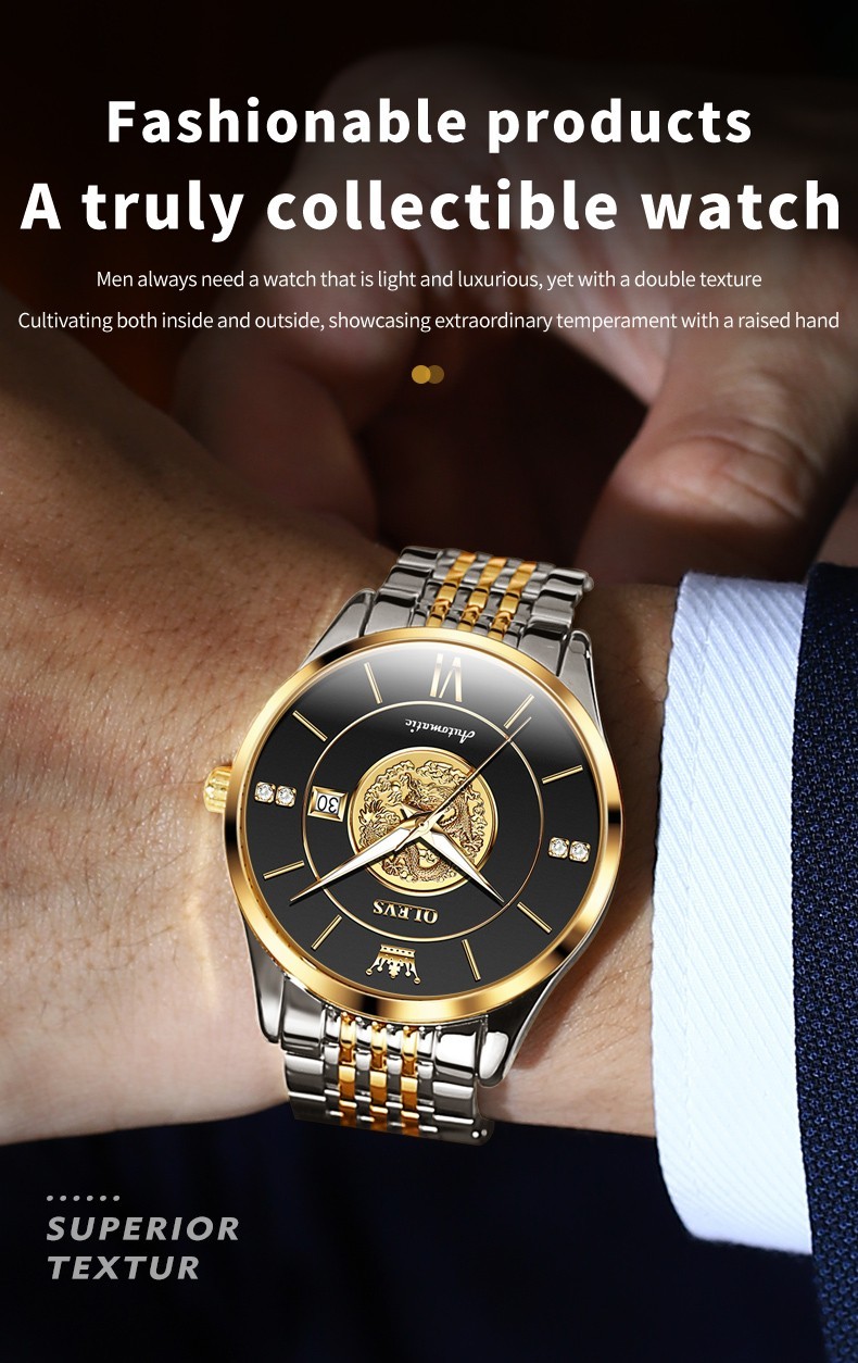 OLEVS 6693 Stylish Multi-functiom Dragon Dial Gents Formal Mechanical Watch