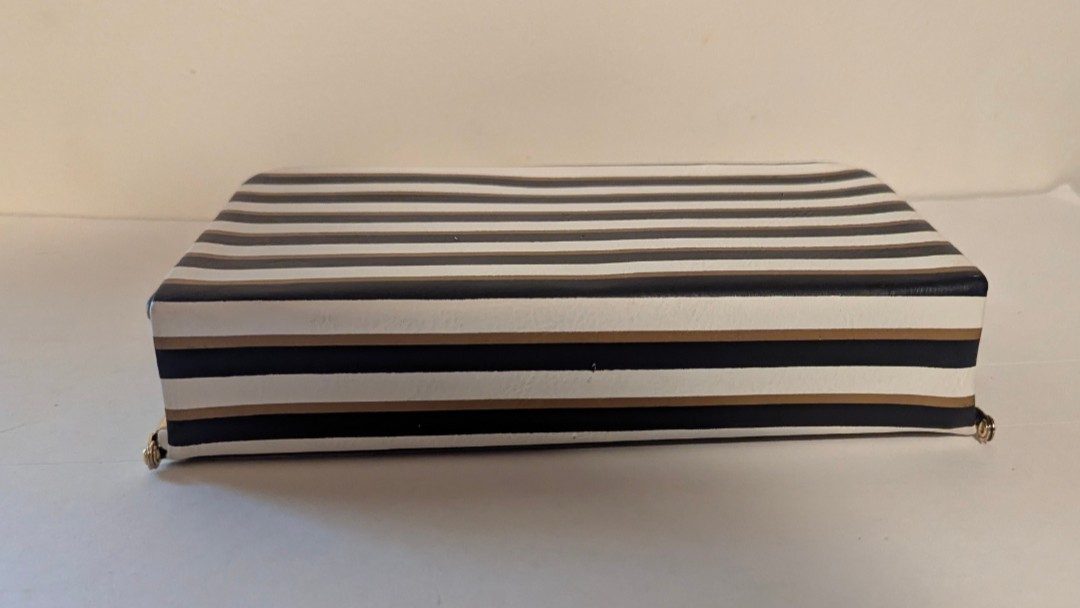 Liz Claiborne Black White Striped w/Gold Accents Hard Travel Jewelry Box 9″L