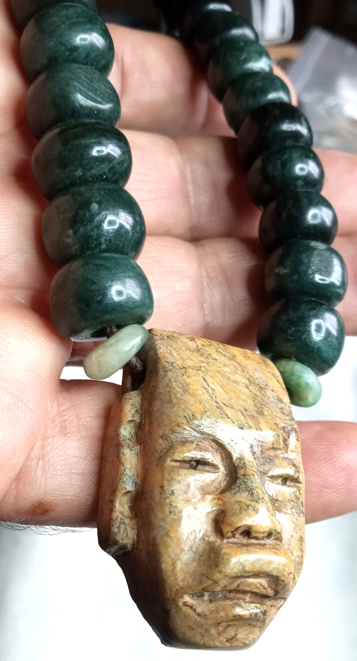 Toltec Modern Precolombia Mask With Guatemala Beads Neckalce.