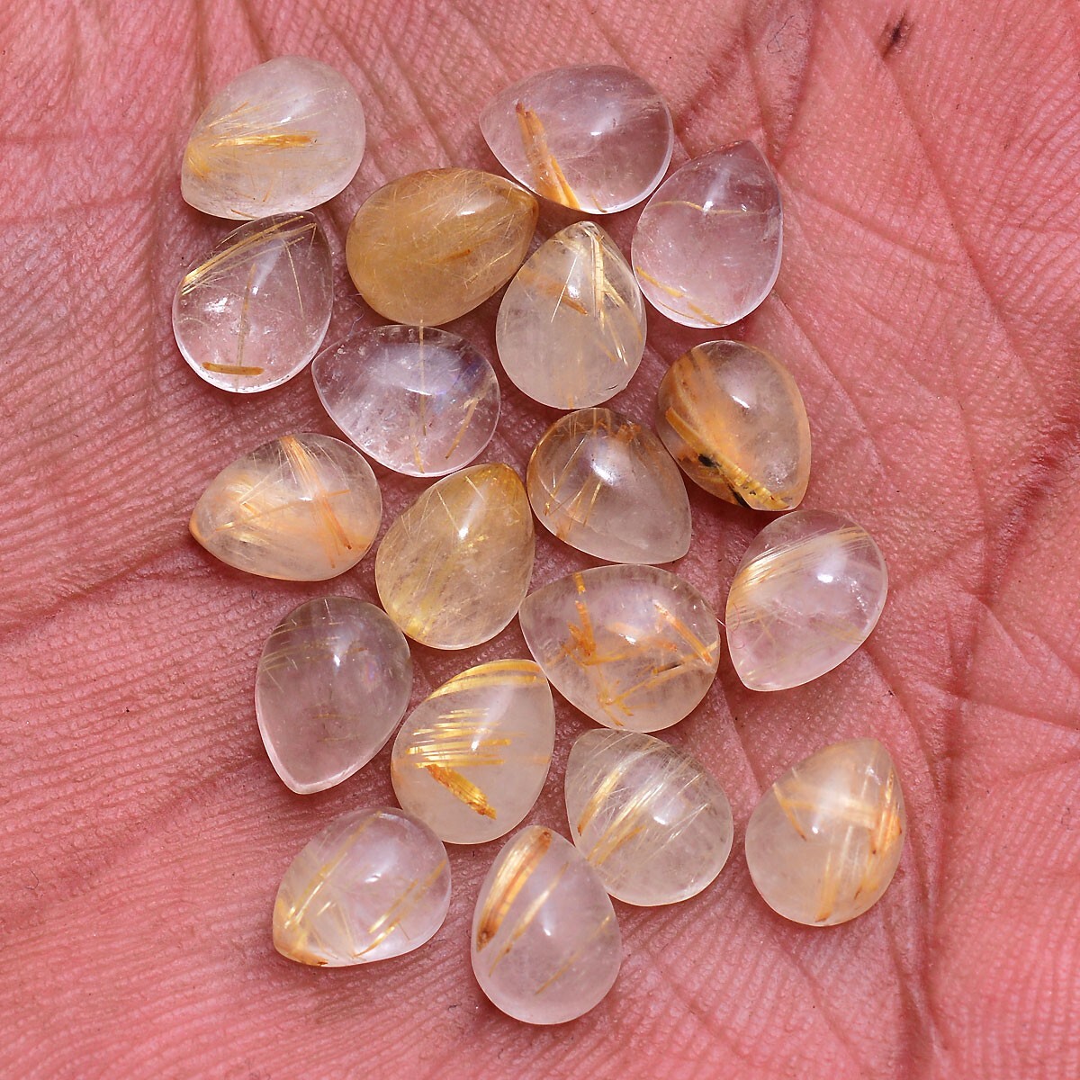 19 Pcs Natural Rutile Quart Pear Cabochon 8mm*6mm Untreated Loose Gemstones Lot