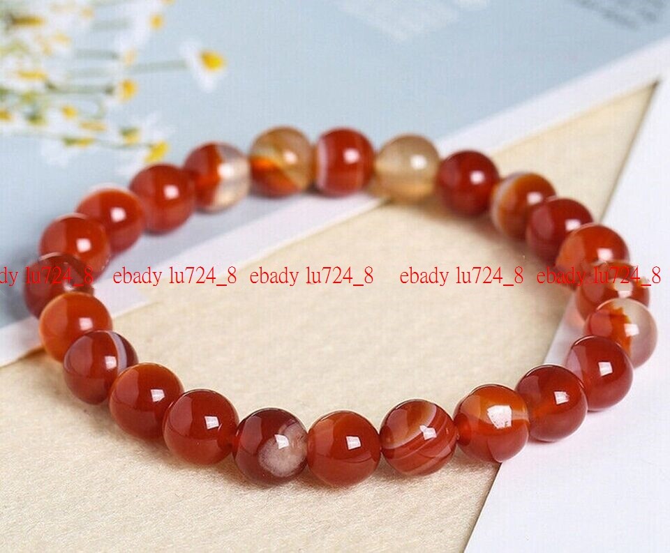 Natural 6/8/10/12mm Multicolor Striped Agate Gemstones Round Beads Bracelet 7.5″