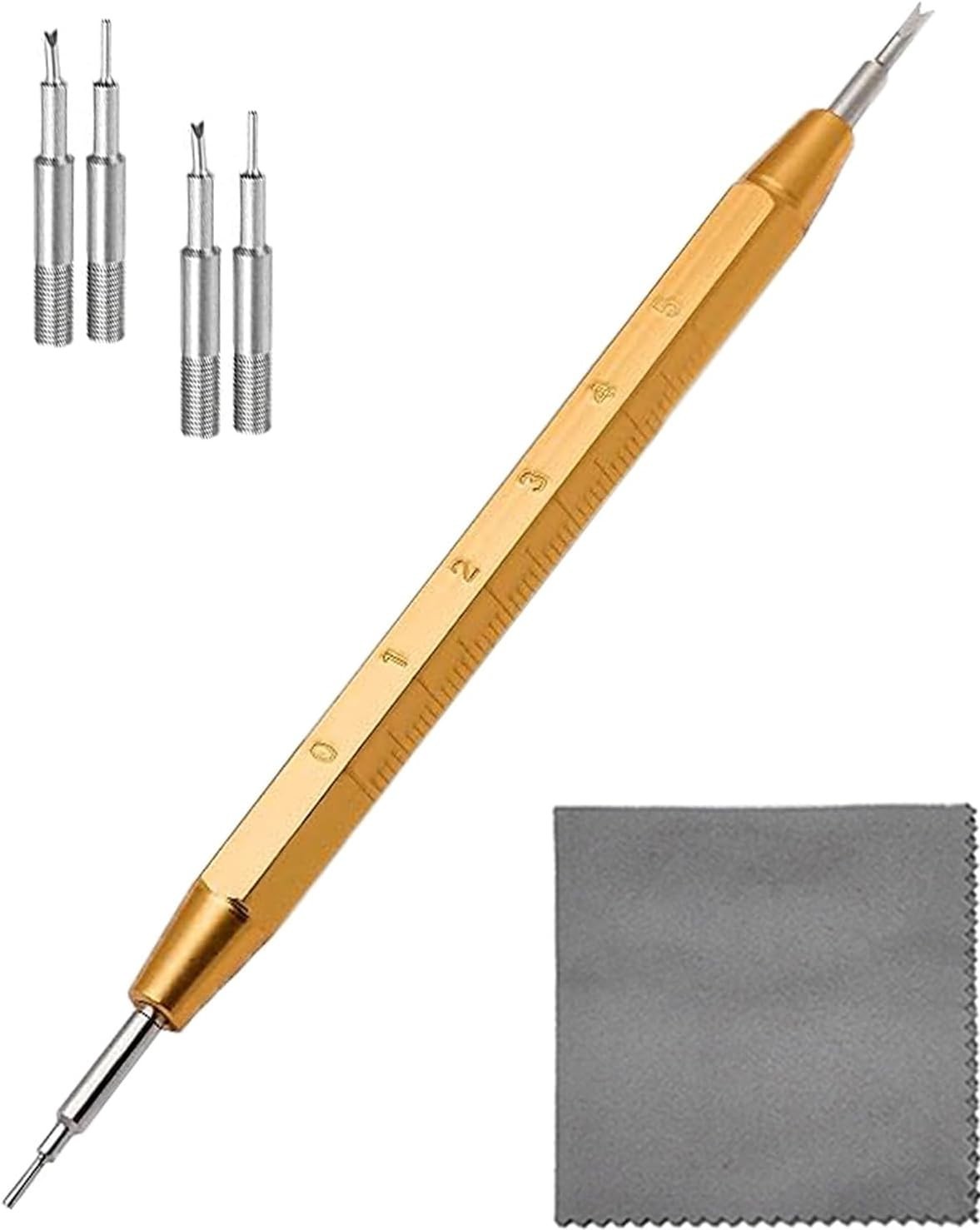Compact Watch Band Tool Kit with Integrated Ruler & Backup Forks – Gold Accent