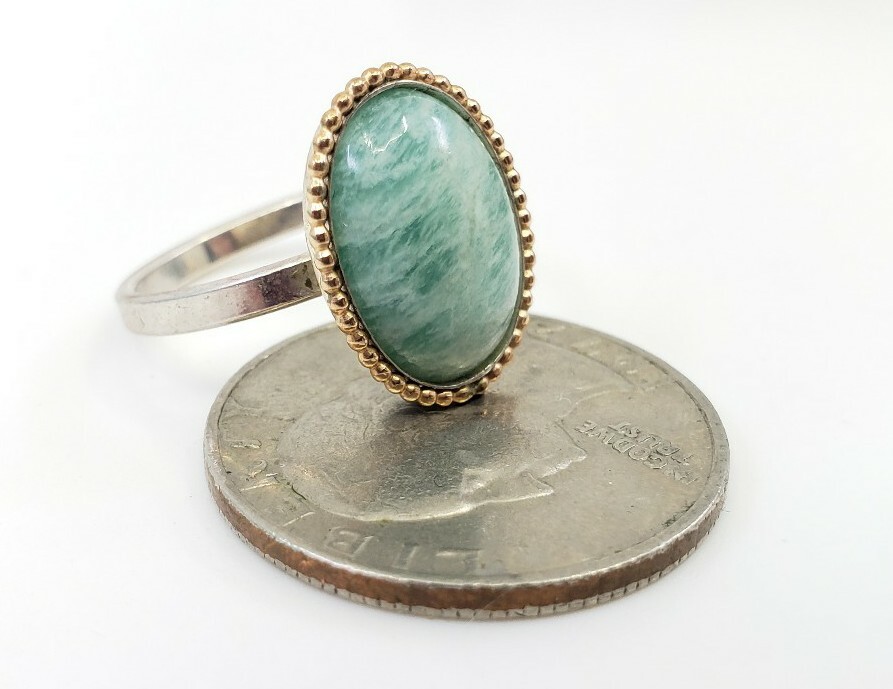 Fine Sterling Silver Green Stone Desginer MAGNOLIA Israel Ring size 6.5