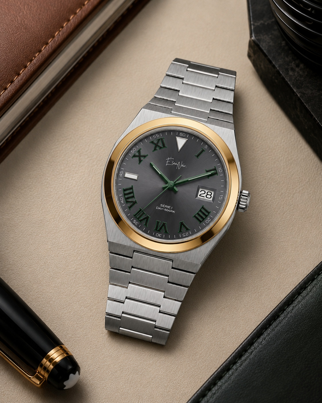 Élan Noir Série I Slate Gold 36mm Automatic NH35 Sapphire Crystal Steel Watch