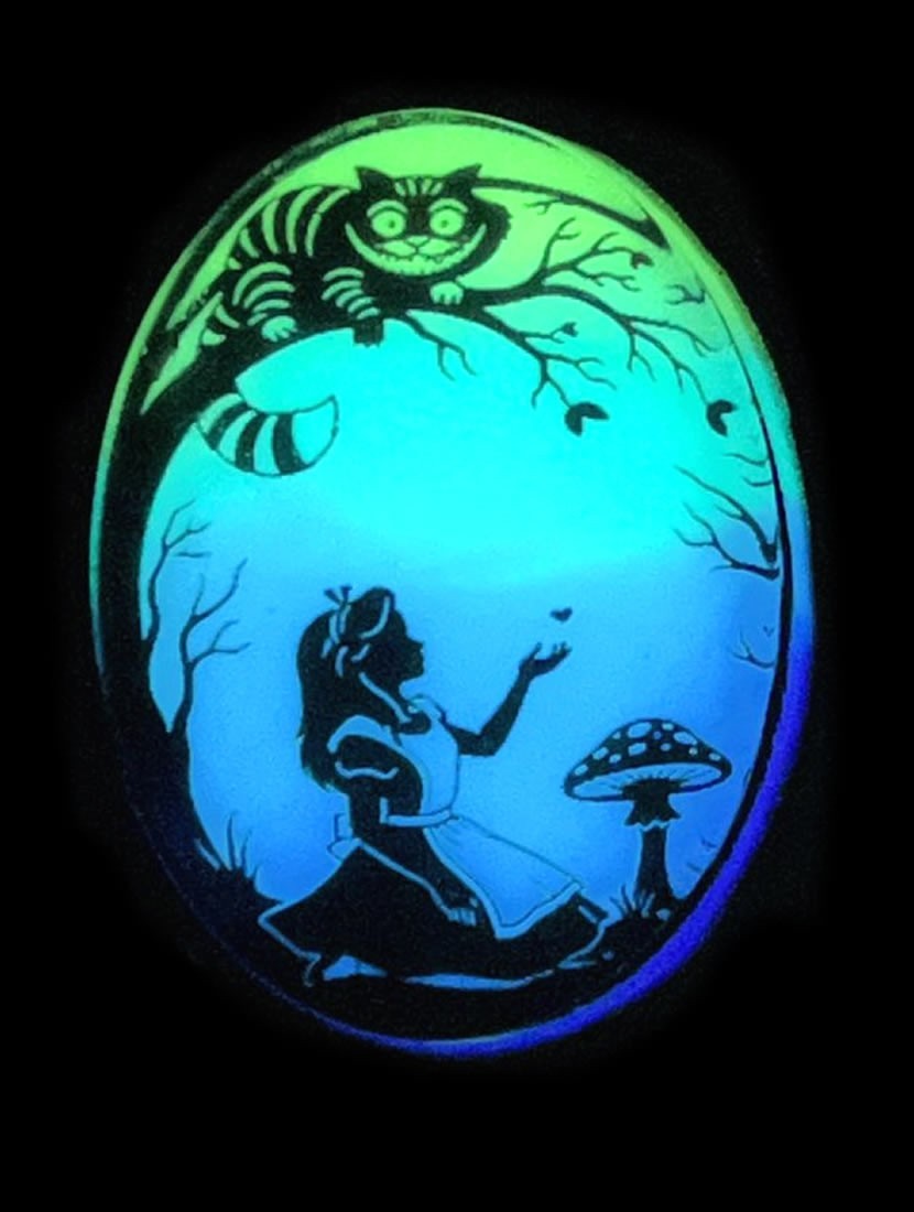 Alice in Wonderland Lime Aqua Blue & Purple/Violet Glow in the Dark Necklace