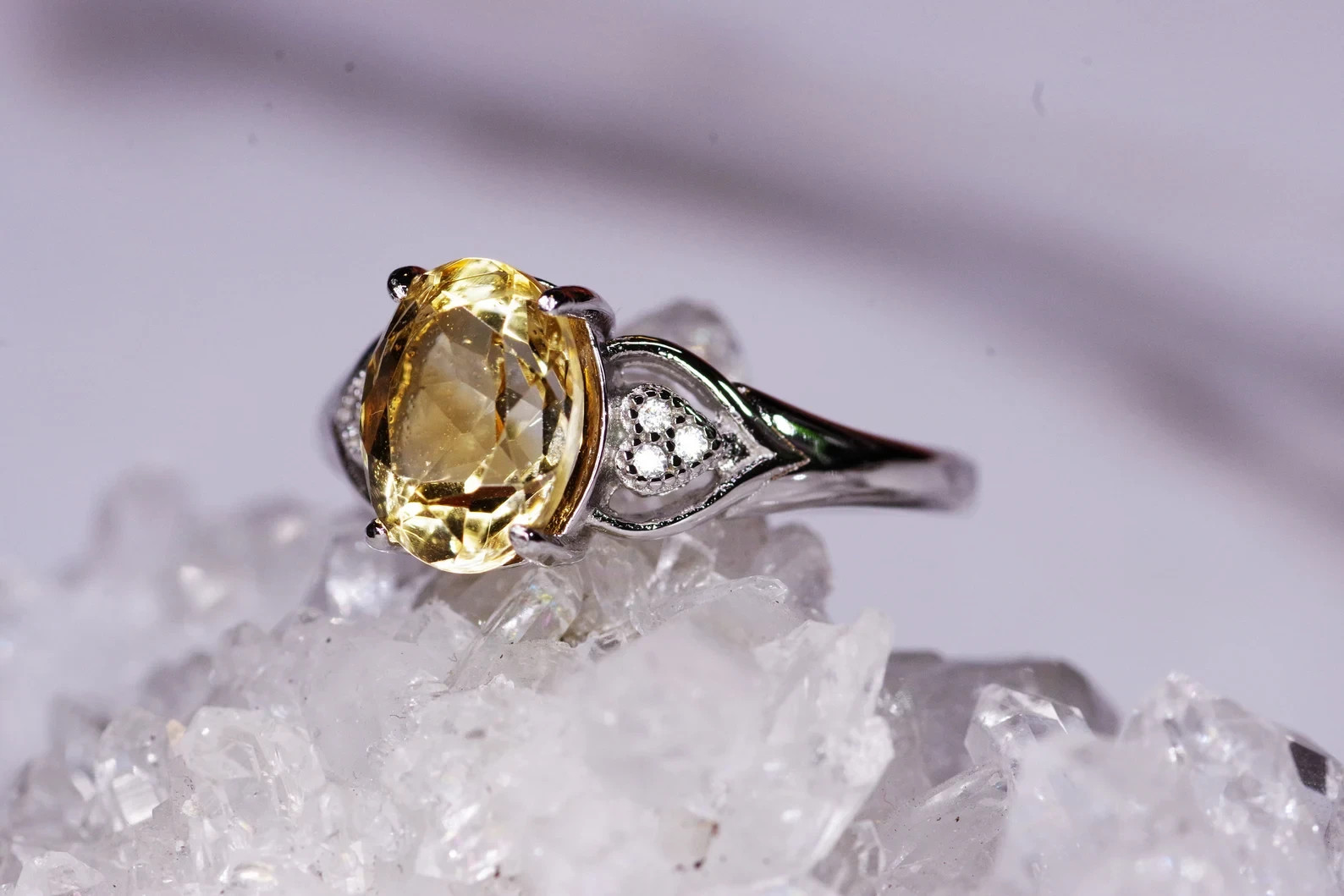 3.30 Ct Oval Cut Yellow Sapphire Diamond Engagement Ring 14K Solid White Gold 6