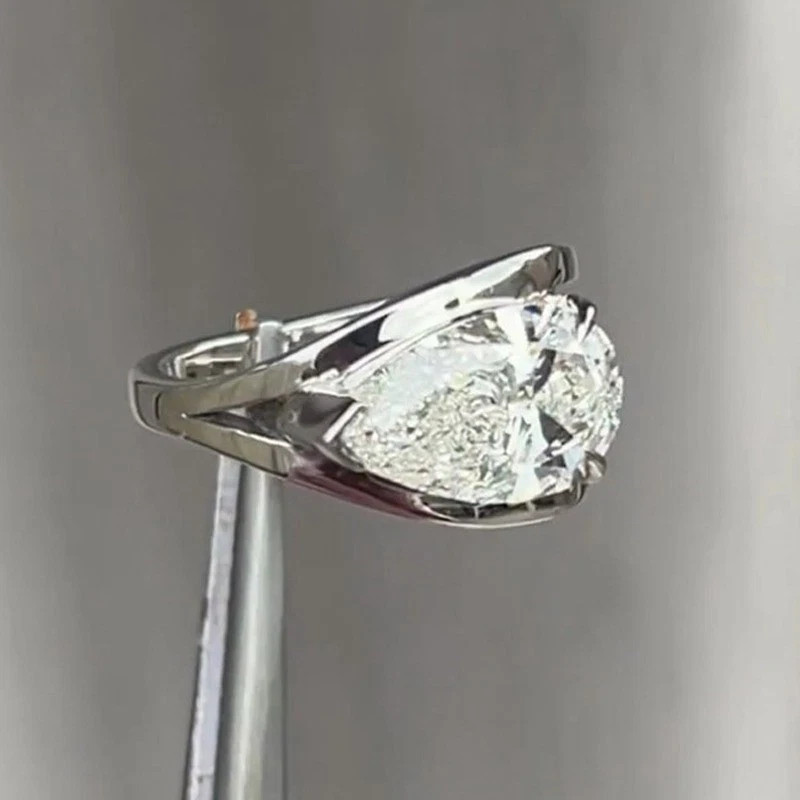 2.06 TCW Pear Moissanite bypass Solitaire Engagement Ring 14K White Gold Plated