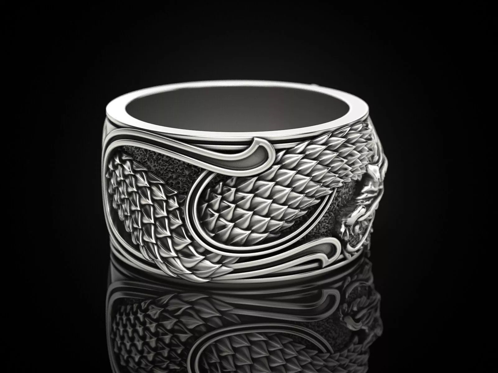 Oxidized Men’s Japanese Dragon Gothic Punk 925 Sterling Silver Statement Rings