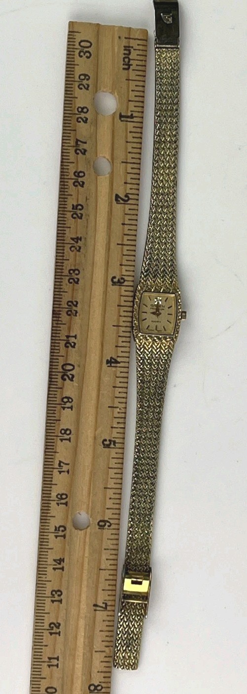 Gruen Precision Women’s Watch 15mm Gold Tone Diamond Accent ADJ. Band New Batt