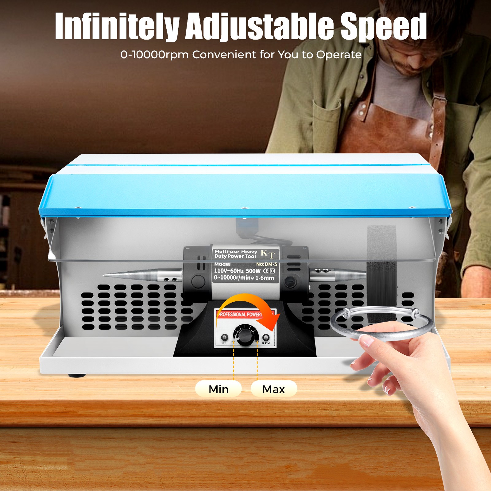 Benchtop Polishing Buffing Machine Jewelry Polisher Dust Collector W/ Light 500W