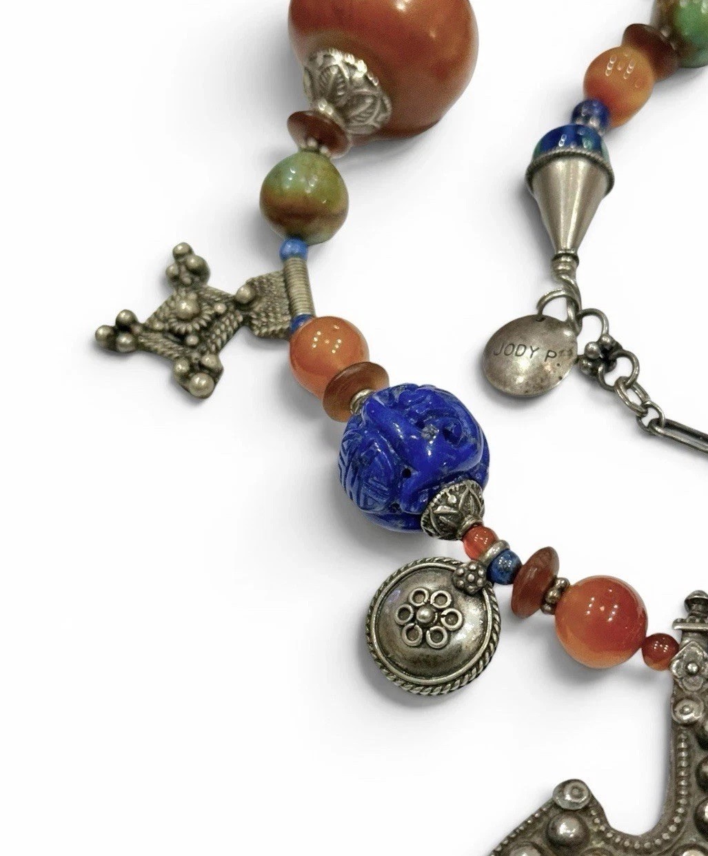 Jody P Artisan Tribal Fusion Ethnic Statement Necklace with Mixed Stone Beads