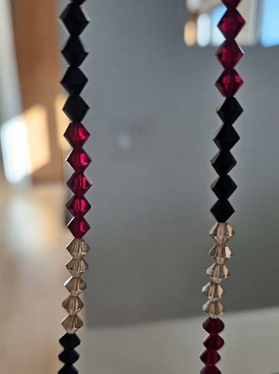 Vintage Glass Crystal Necklace Red, Clear & Black beads boho to formal 52″ VTG
