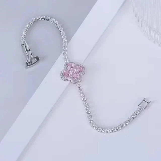 14K White Gold Plated 10Ct Round Cut Lab Created Pink Sapphire Tennis Bracelet