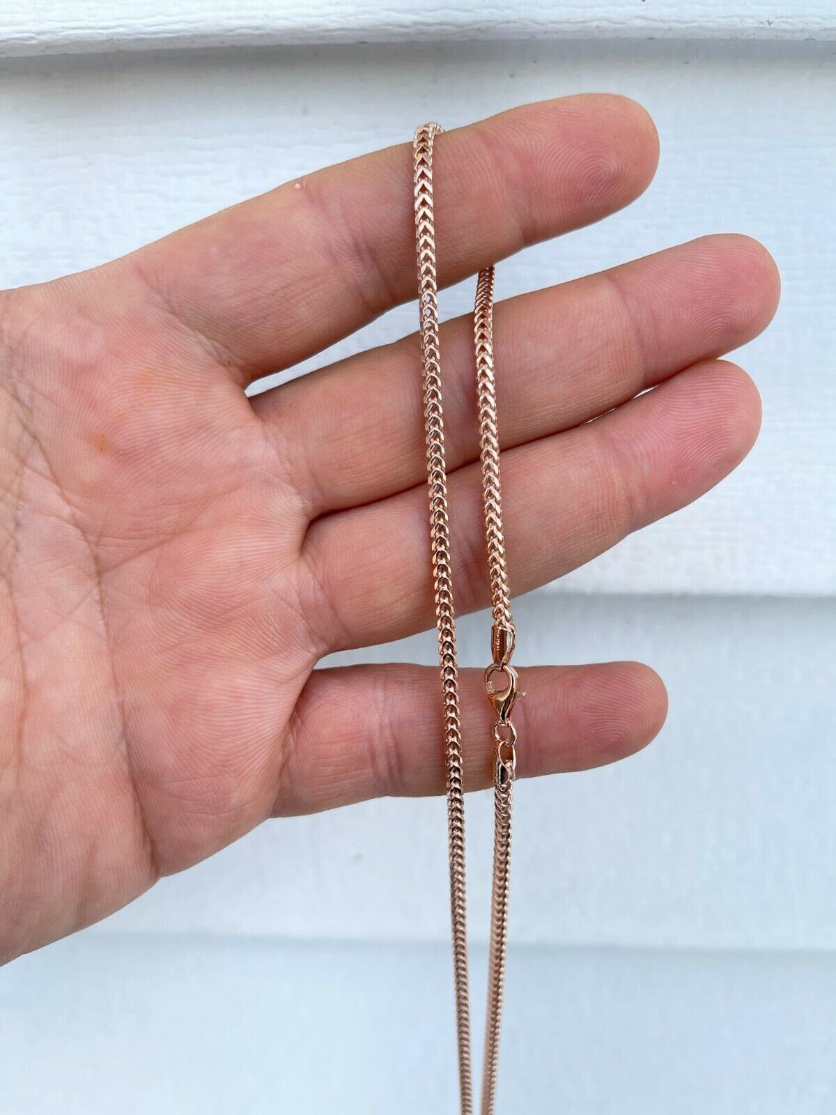 Franco Chain Real 14K Rose Gold Plated Solid 925 Sterling Silver 2mm Necklace