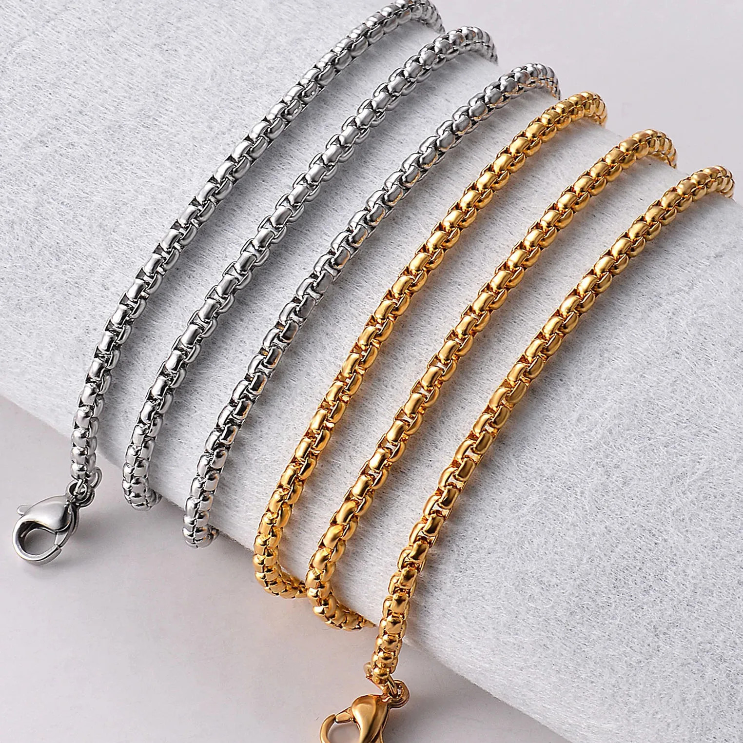 Hip Hop Necklaces For Men Women Gold Color Stainless Steel Necklace 3MM Square P