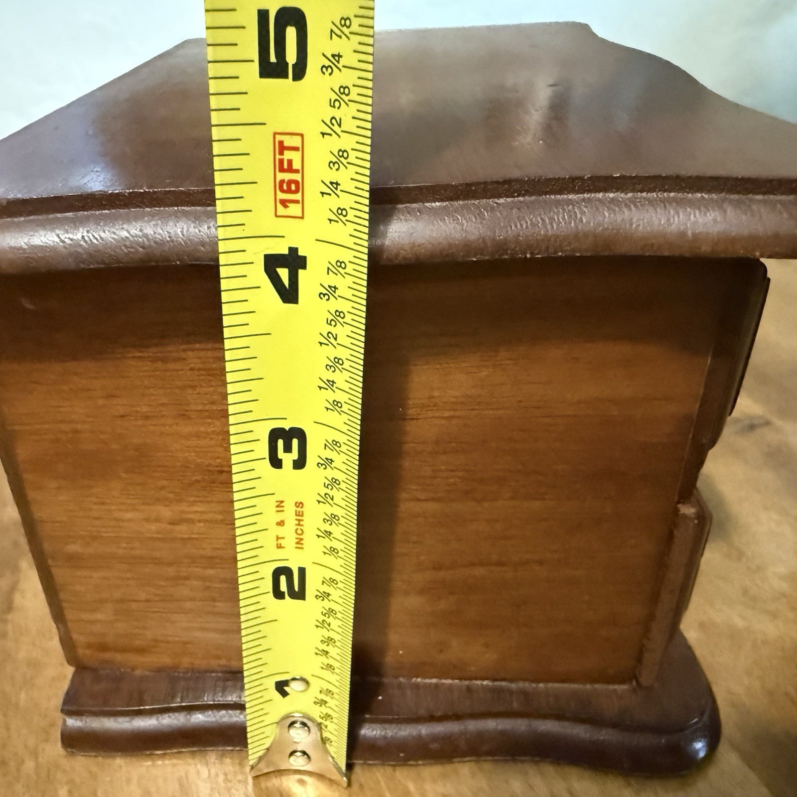 Vintage Mele Wooden Flip Top Jewelry Box Table Top