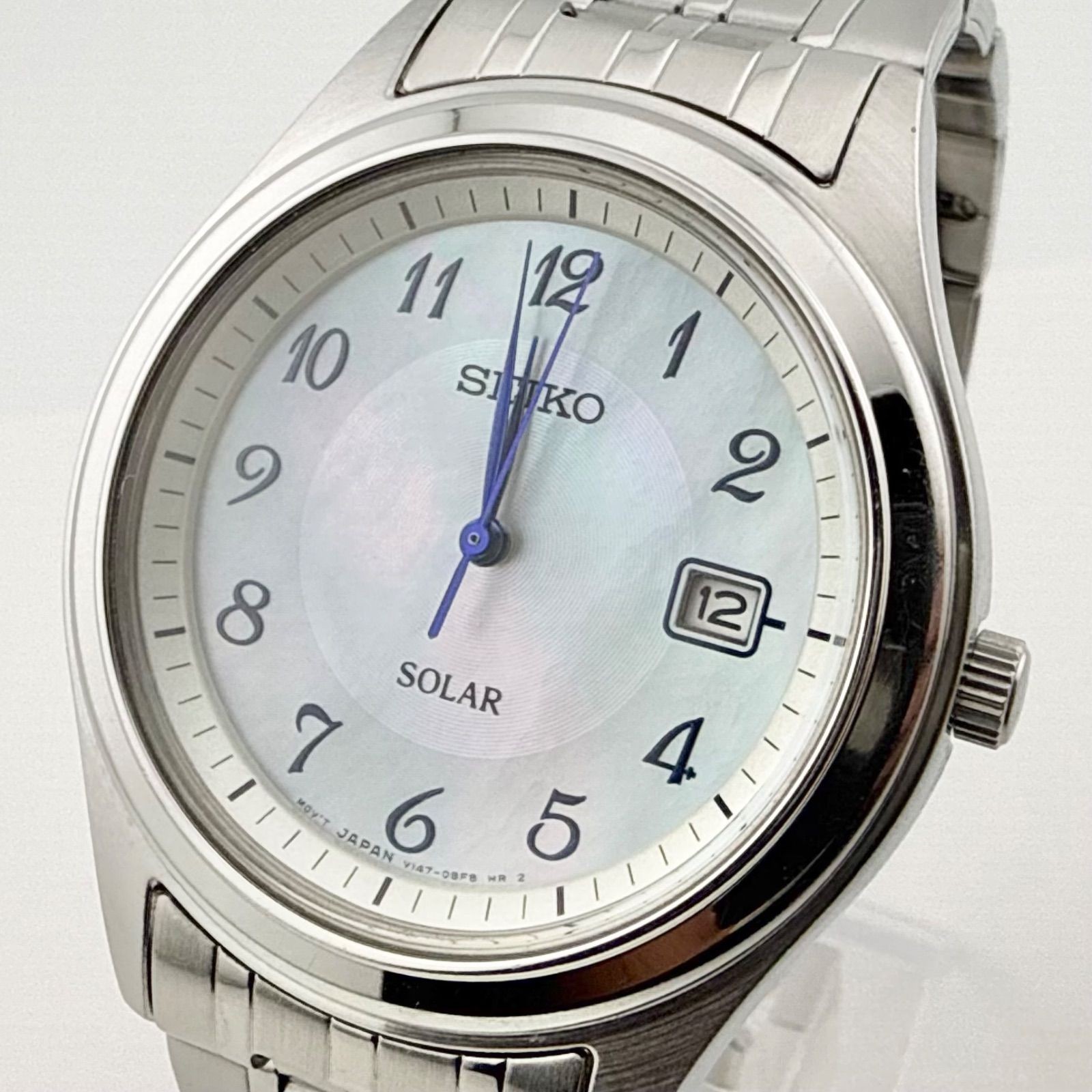 SEIKO V147-0AD0 Solar Quartz Watch Unisex Working Condition Short Band