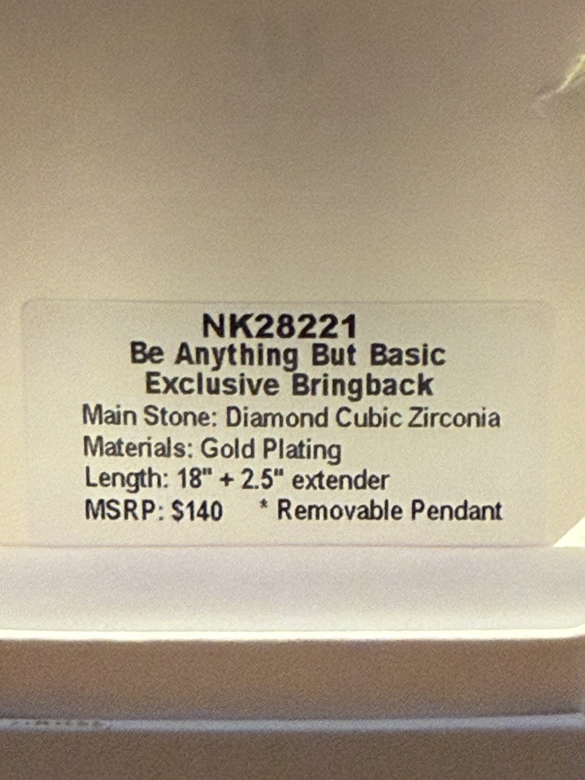 Bomb Party OG Necklace “Be Anything But Basic” NK28221 Diamond CZ Gold Plating