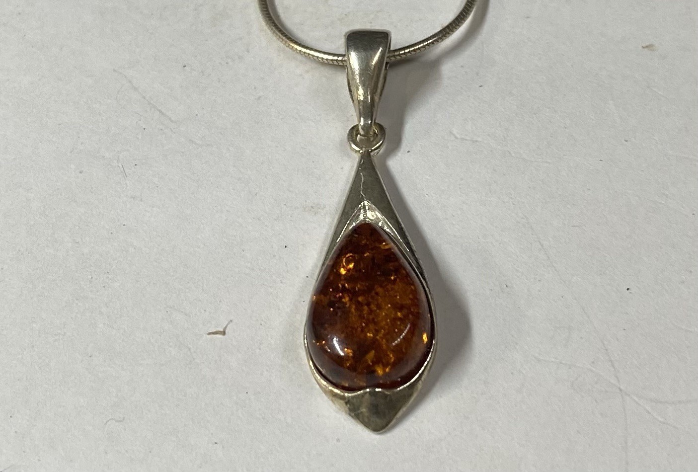 925 Solid Sterling Silver Honey Baltic Amber Marquise Designer Beautiful Pendant
