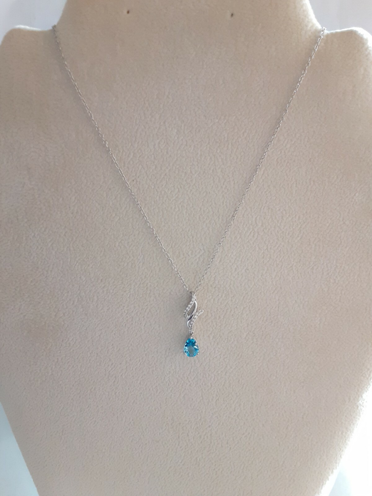 Sterling Silver Swiss Blue & White Topaz Pendant/ Chain, 18″