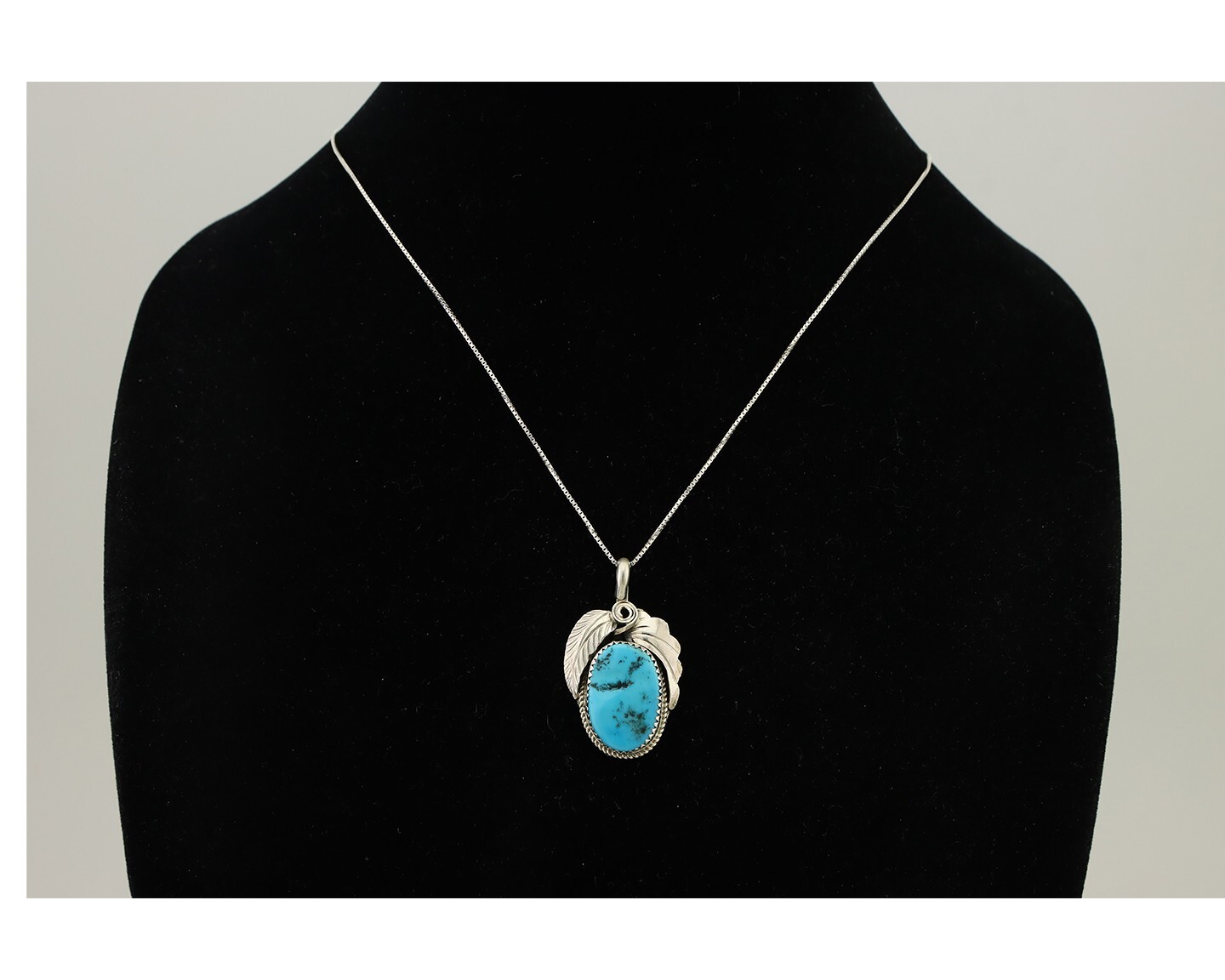 Navajo Necklace 925 Silver Sleeping Beauty Turquoise Signed Justin Morris C.90’s