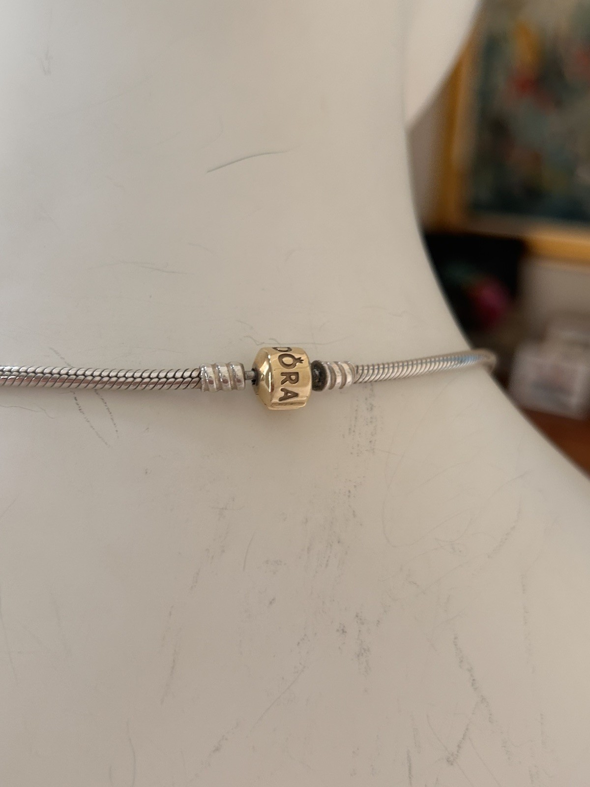 PANDORA necklace 925 silver/ 585 14k gold Two Tone Snake Chain 14k Gold 46cm.