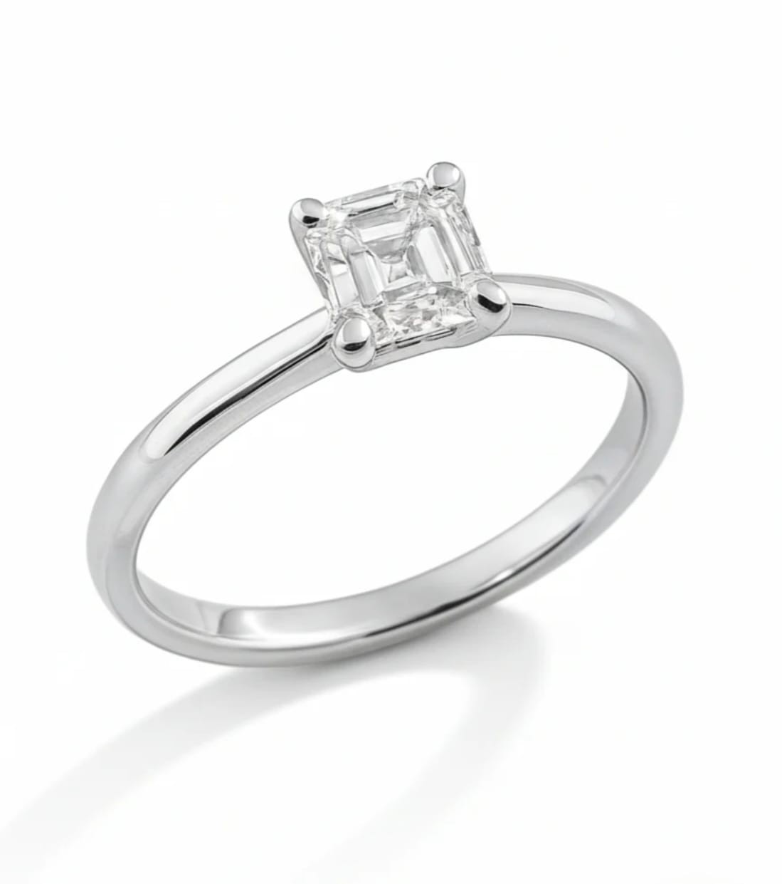1.00Ct IGI certified Lab Grown Asscher Diamond Solitaire Ring in 9K White Gold