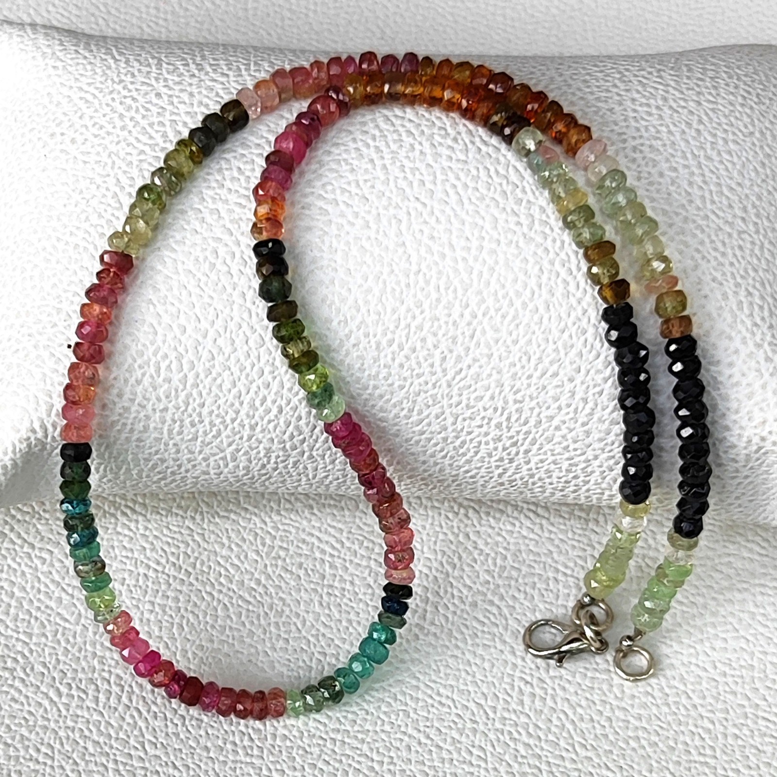 Natural Rainbow Tourmaline 4mm Faceted Rondelle Beads 17″ Necklace Brazil Gem