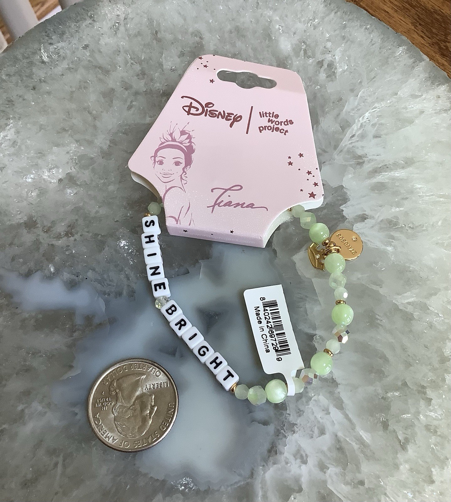 Little Words Project Disney Princess Tiana “SHINE BRIGHT” Bracelet Sz M/L, NWT