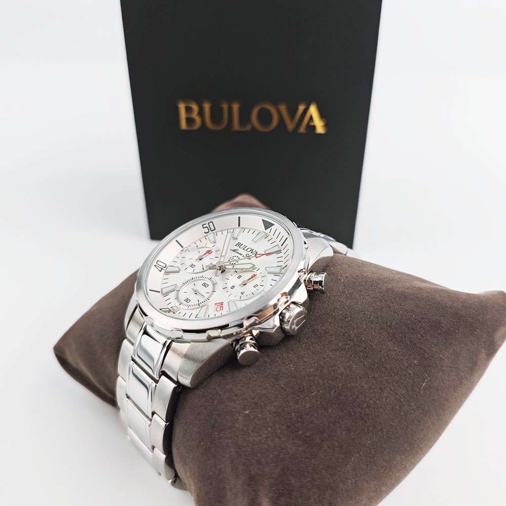 Bulova Men’s Marine Star 6-Hand Quartz Watch 96B255 White Dial 43mm With Box