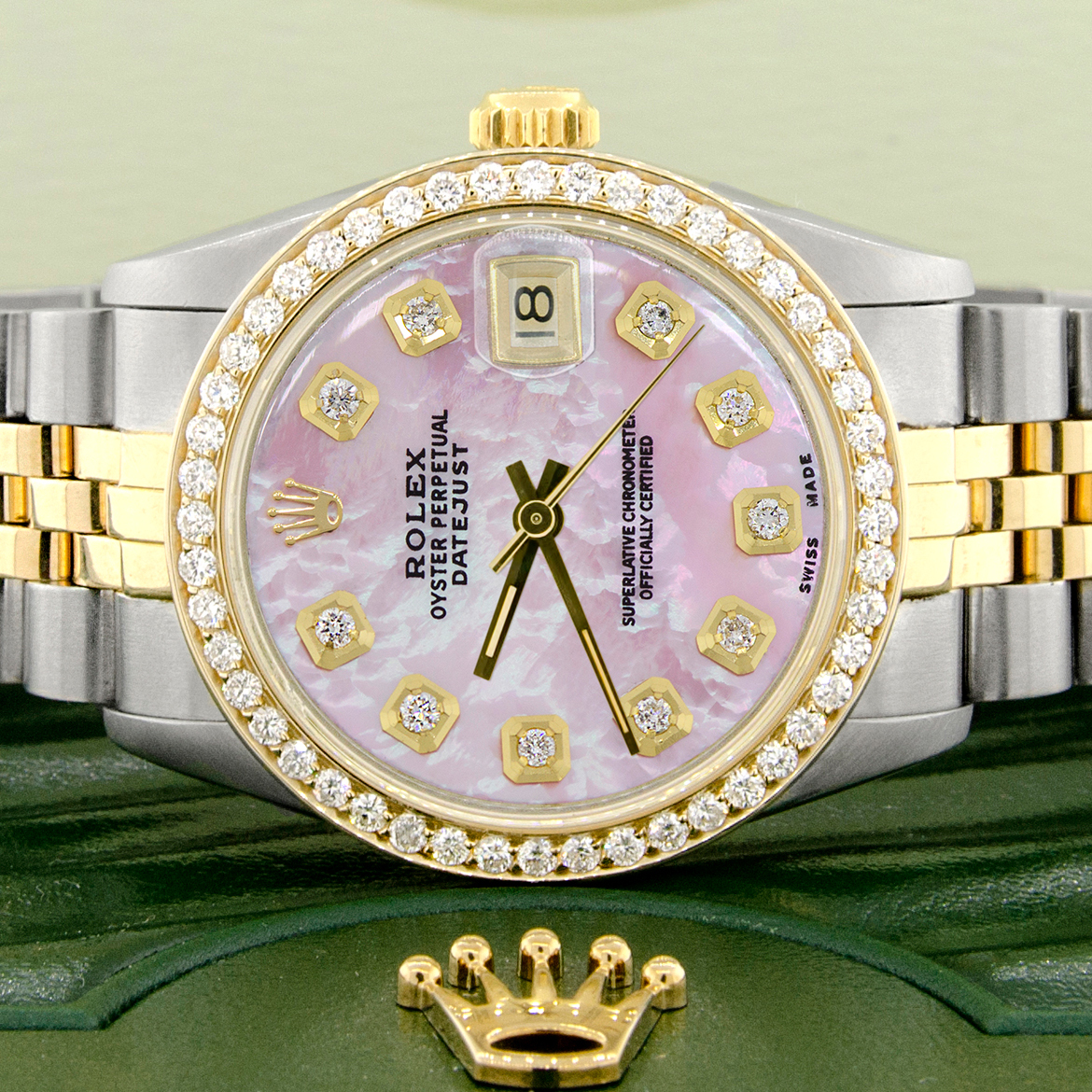 Rolex Datejust 2-Tone Gold/Steel 31mm Watch w/Custom Diamond Bezel/ Pink MOP