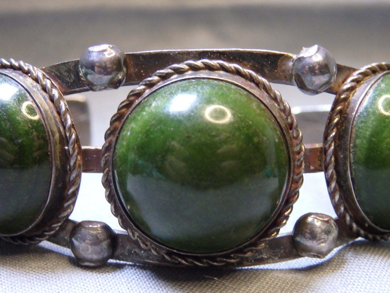 Fred Harvey Era NAVAJO Green TURQUOISE Stamped Coin Silver 40g Cuff Bracelet