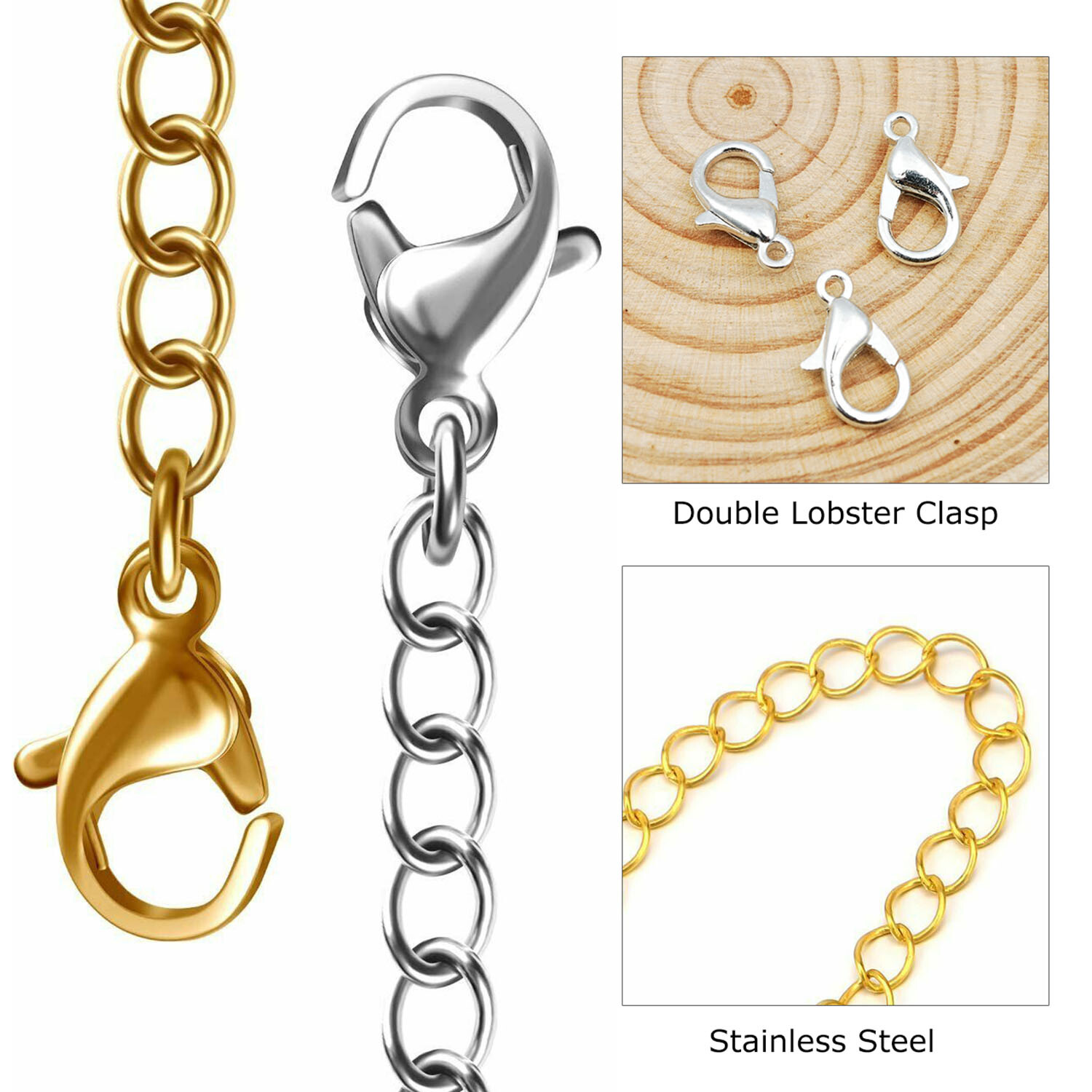 2-Pack Extender / Safety Chain Extender Necklace Bracelet Lobster Lock 3″ or 6″