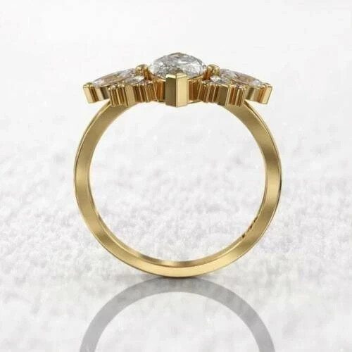 2.70 Ct White Moissanite Marquise Cut Bridle Engagement Ring 14K Yellow Gold FN