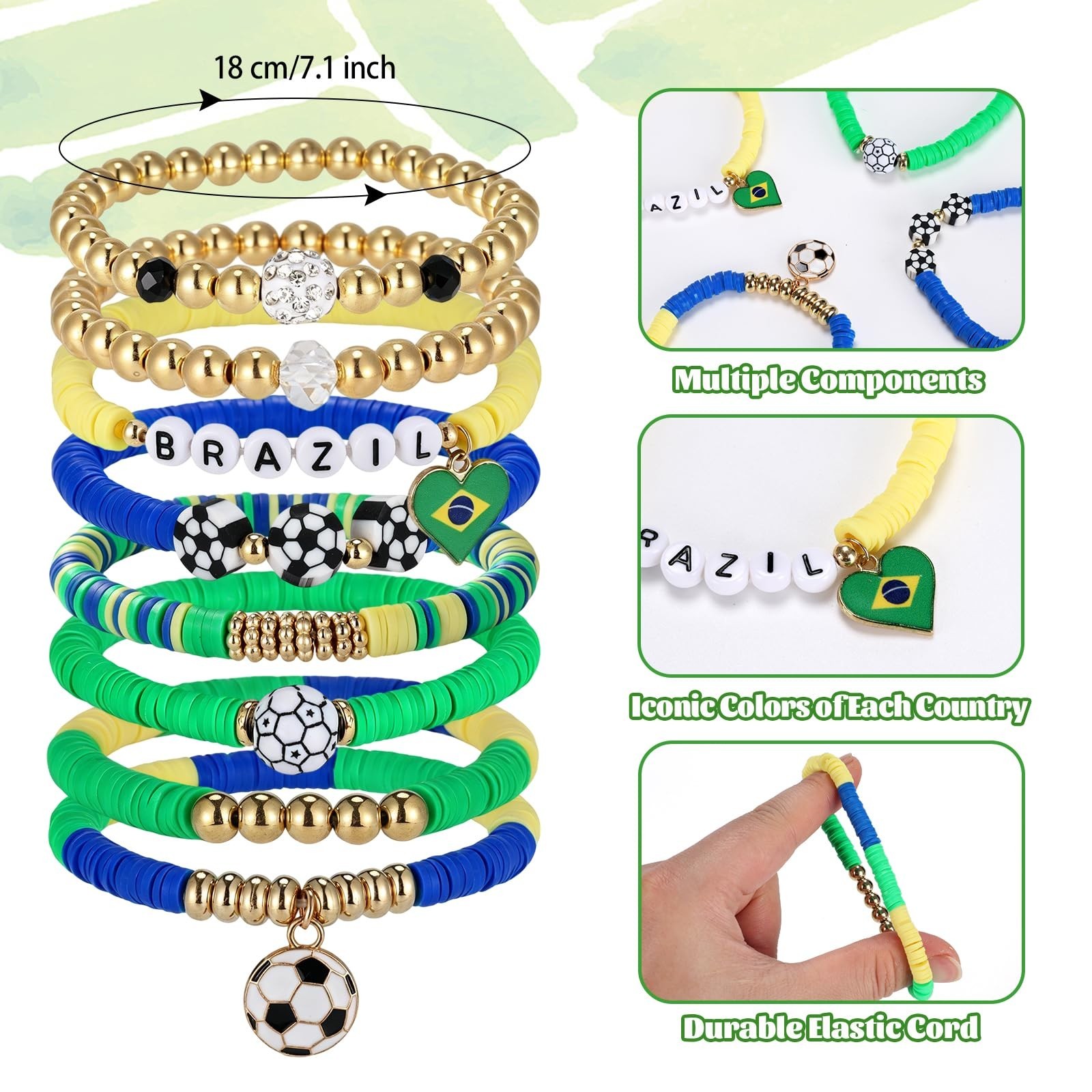8 Pack Soccer Bracelets for Women – World Cup 2026 Game Day Jewelry, Stackable S