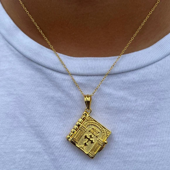 Mini Holy Bible Book Pendant Necklace –Christian Prayer Scripture Religious Gift