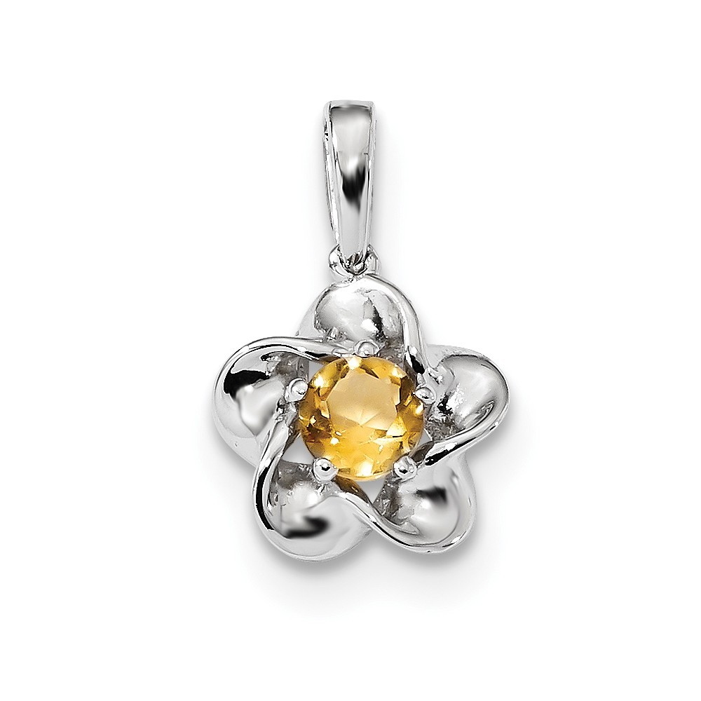 925 Sterling Silver Citrine Solitaire November Birthstone Floral Pendant
